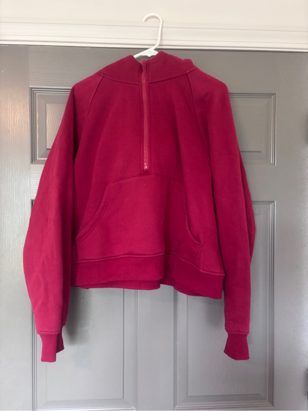 Half-Zip Pullover Hoodie in Deep Wine Red